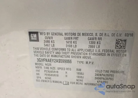 2010 Cadillac Srx Luxury Collection from USA, damaged, VIN 3GYFNAEY2AS599066